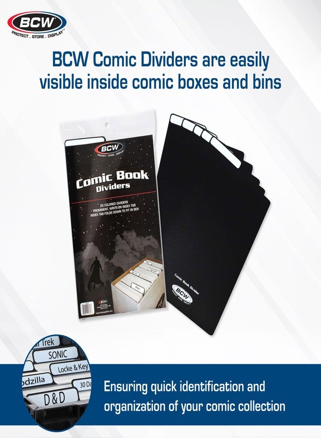 BCW Comic Dividers - 25 Pack | Archival Polyethylene Plastic Dividers | Organize Comics Efficiently in Storage Boxes | Write-On Index Tab (Black) - Image 2
